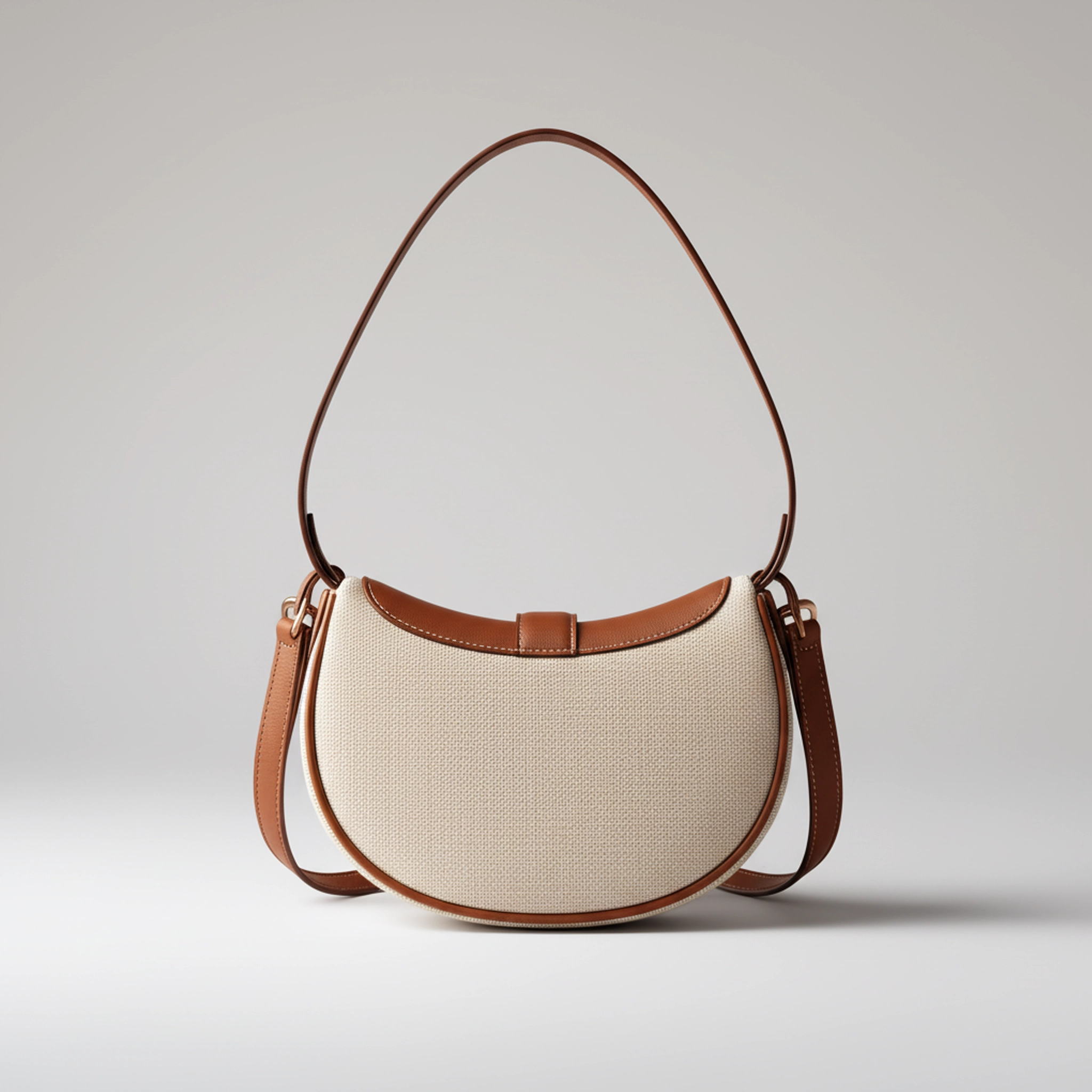 Canvas Shoulder Bag With Curved Silhouette And Leather Trim, Best Seller, Sale Off Only Today - Image 3