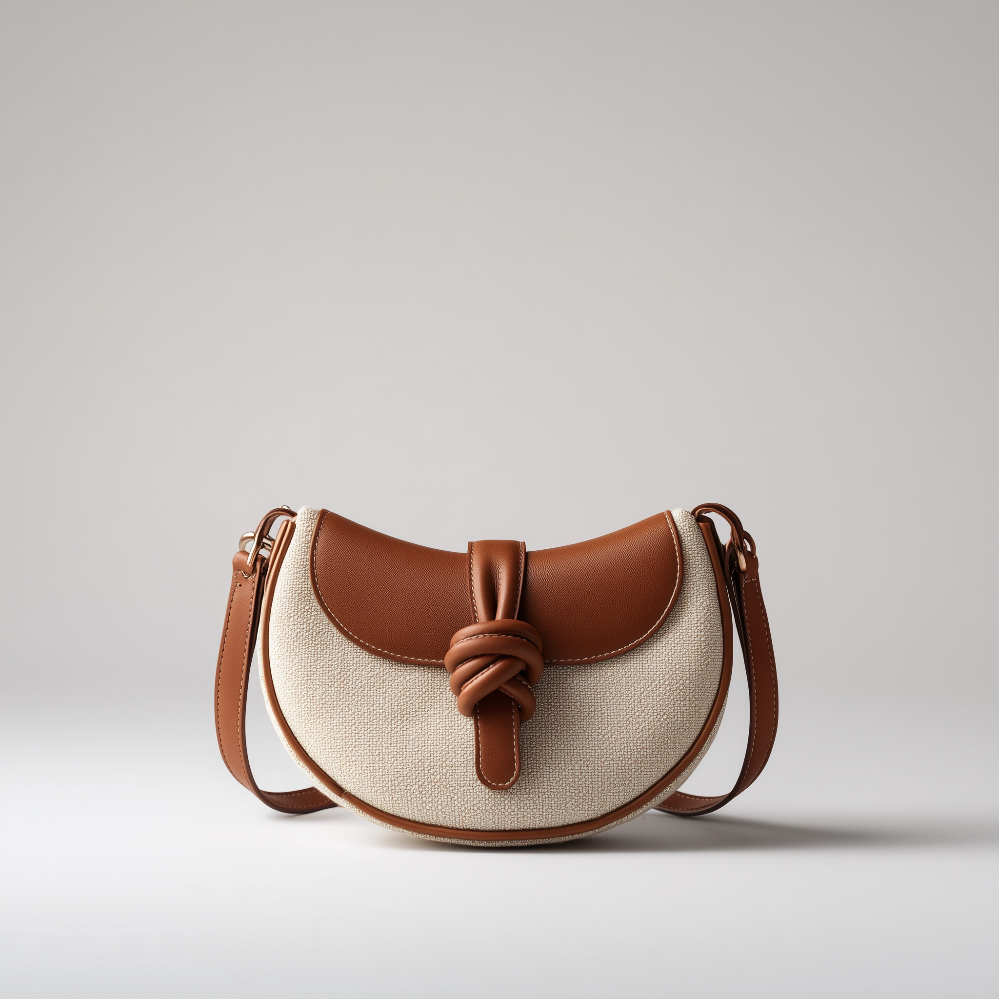 Canvas Shoulder Bag With Curved Silhouette And Leather Trim, Best Seller, Sale Off Only Today