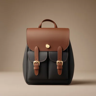 Classic Two-Tone Natural Leather Backpack With Dual Front Buckle Pockets, Best Seller, Sale Off Only Today