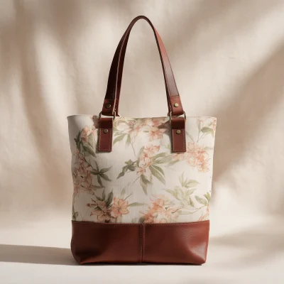 Floral Canvas Tote With Leather Base And Double Handles, Best Seller, Sale Off Only Today