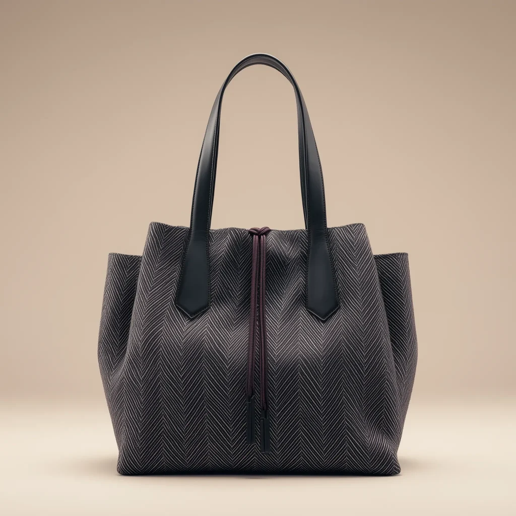 Herringbone Fabric Tote With Tall Leather Handles, Best Seller, Sale Off Only Today