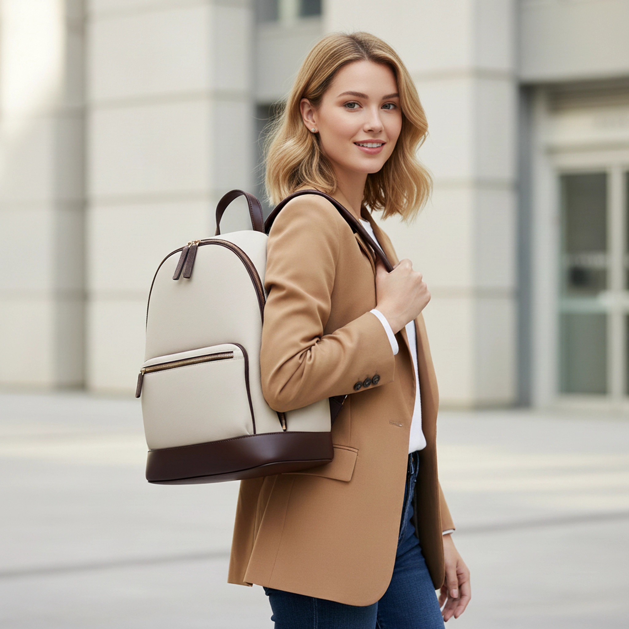 Minimal Handcrafted Natural Leather Backpack With Front Zip Pocket, Free Shipping, Extra Sale Today - Image 2