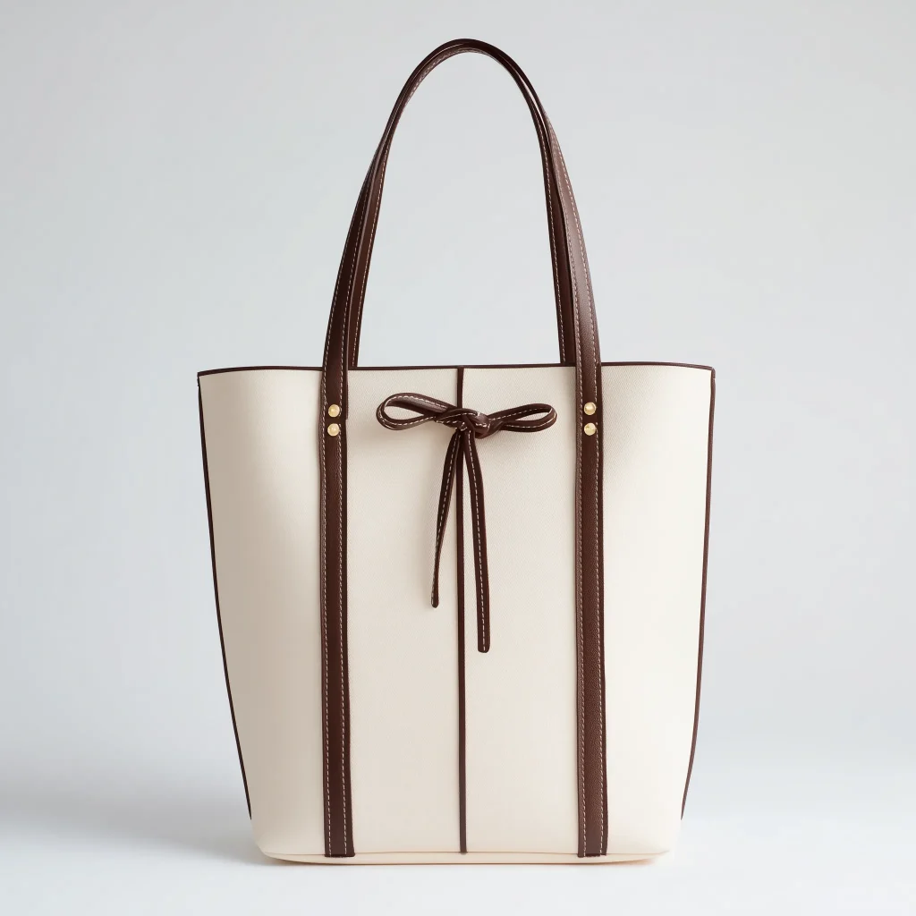 Two-Tone Structured Tote With Center Tie Detail, Best Gift, Best Sell, Extra Sale
