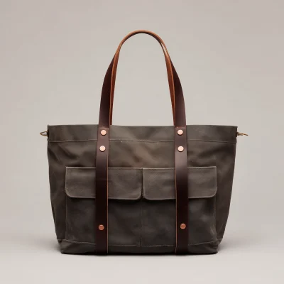 Utility Canvas Carryall With Dual Front Pockets And Leather Handles, Best Gift, Best Sell, Extra Sale