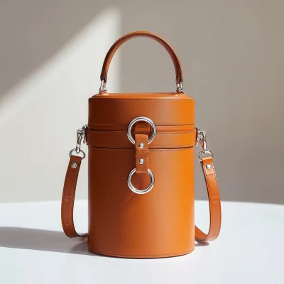 Amber Cylinder Bag Made From 100% Leather Natural With Ring Detail, Best Seller, Sale Off Only Today