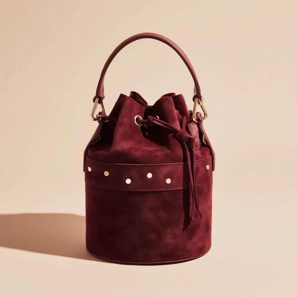 Premium Burgundy Suede Studded Bucket Bag, Best Seller, Sale Off Only Today