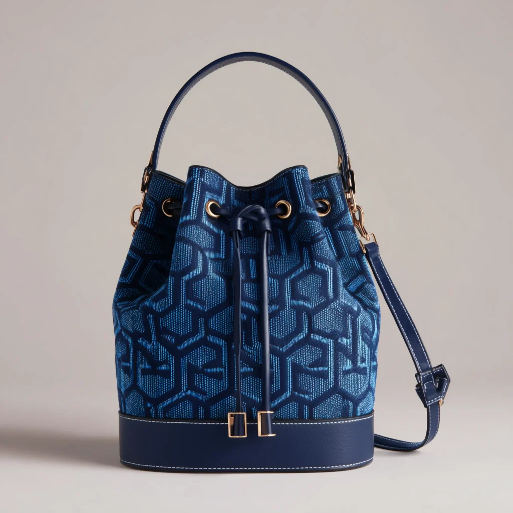 Premium Midnight Blue Geometric Drawstring Bucket Bag, Best Seller, Sale Off Only Today