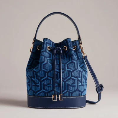 Premium Midnight Blue Geometric Drawstring Bucket Bag, Best Seller, Sale Off Only Today